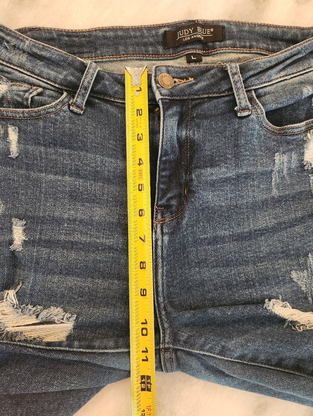 Judy Blue Distressed Denim Bermuda Shorts - Medium Blue - Women's Size Large - Picture 3 of 6